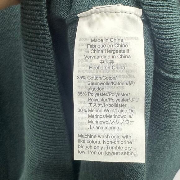 J Crew Men's V Neck Cotton Merino Wool Sweater Hunter Forest Green XL - Picture 4 of 4